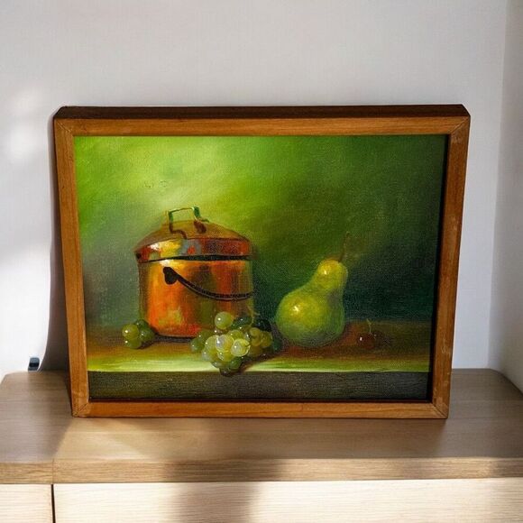 Vintage Original Still Life Fruit Wall Art Framed Acrylic Painting - Picture 2 of 6